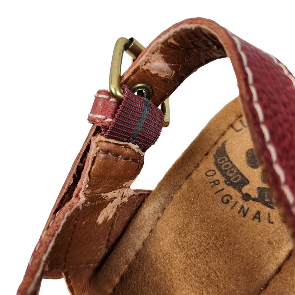 Lucky Brand Wedge Sandal Sz 7.5 Femi Sandal Red Leather Platform - Picture 2 of 13